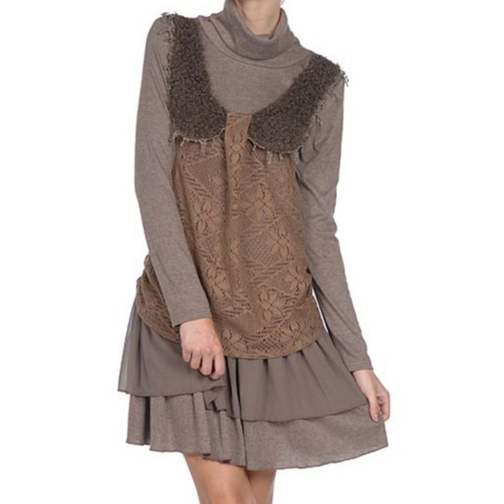 ‎ANTHROPOLOGIE A'REVE LAYERED DRESS IN BROWN
